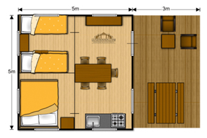 Luxe 6 persoons safaritent Woody (plattegrond)